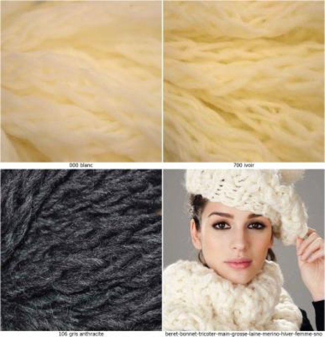 Béret femme en laine  volumineux 100 % laine fait main