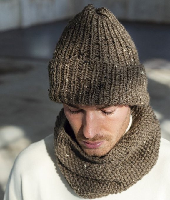 Snood homme tricoter en laine tweed 