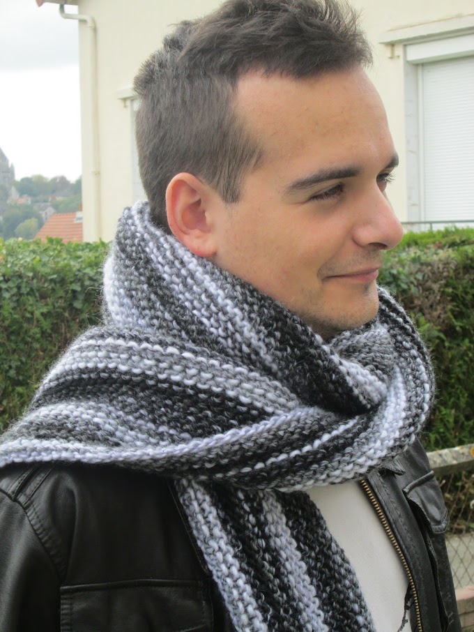 Echarpe homme tricoté à la main en laine et acrylique